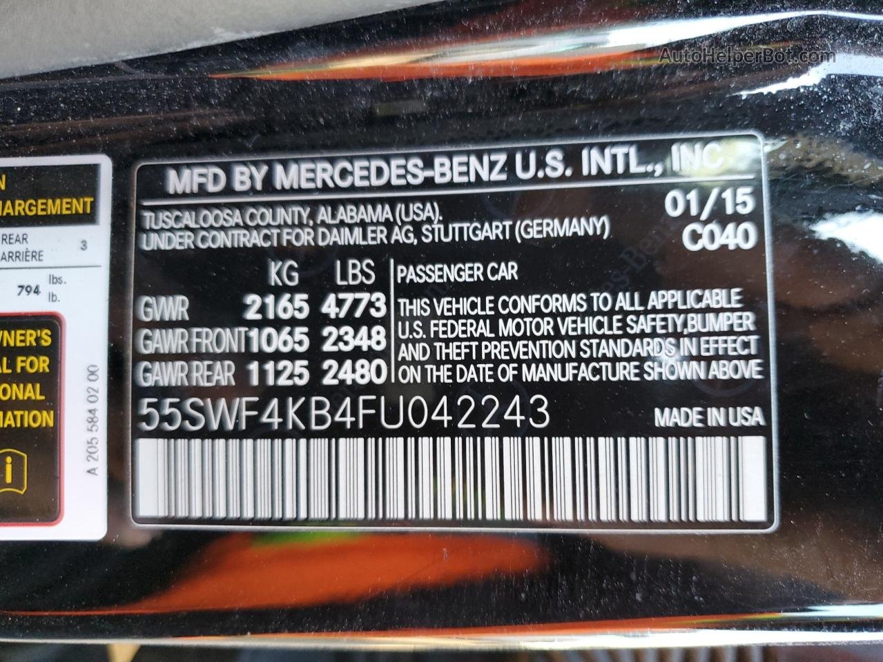 2015 Mercedes-benz C 300 4matic Black vin: 55SWF4KB4FU042243