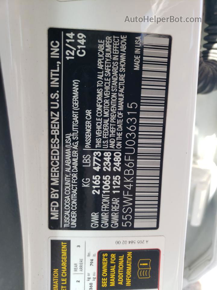 2015 Mercedes-benz C 300 4matic White vin: 55SWF4KB6FU036315