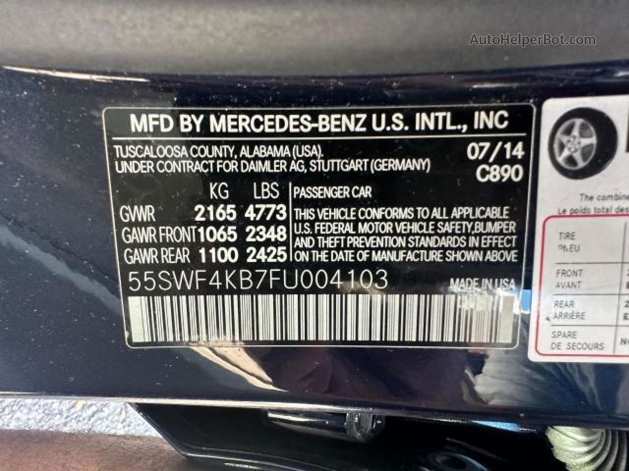 2015 Mercedes-benz C 300 4matic Blue vin: 55SWF4KB7FU004103