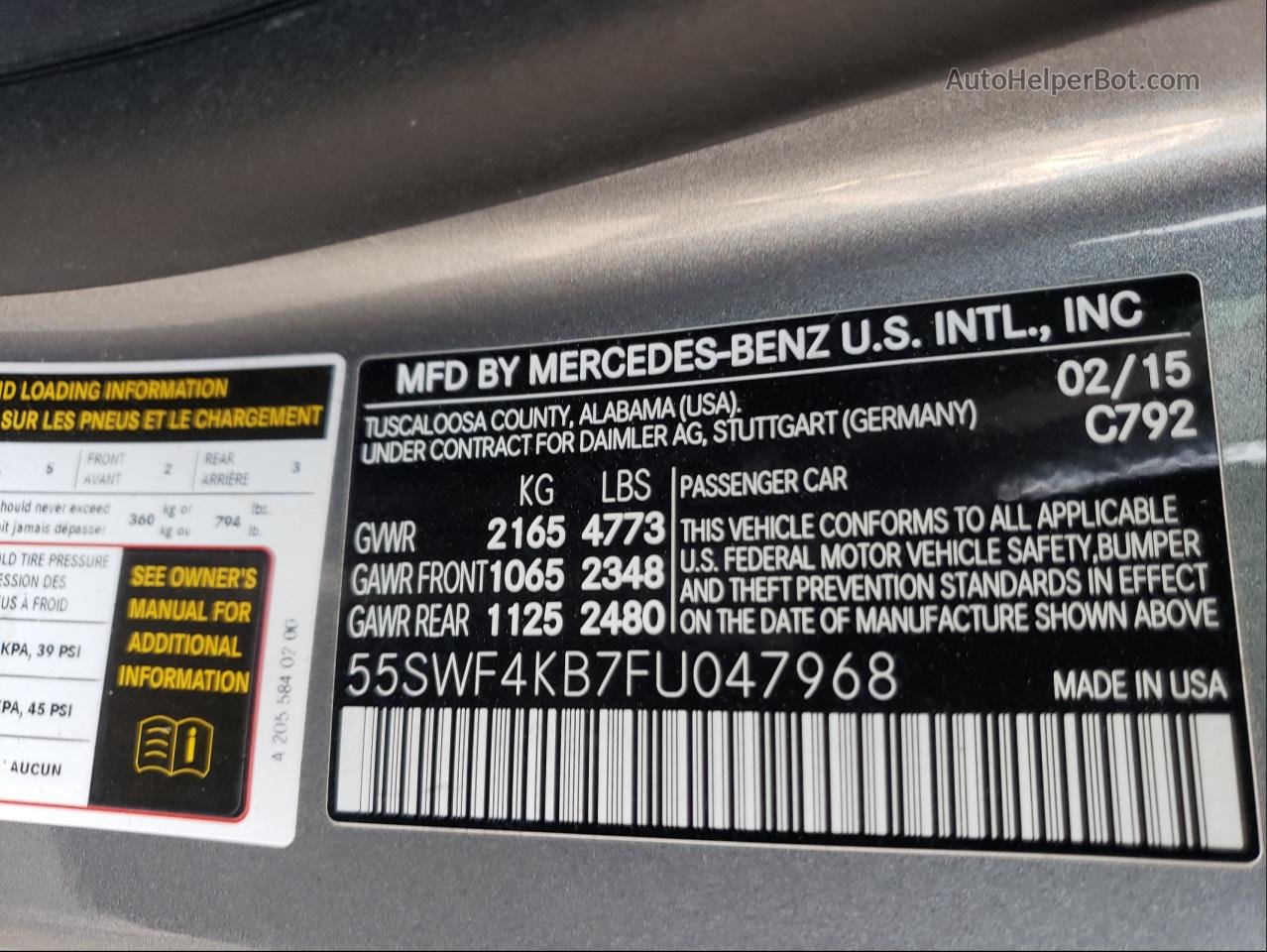 2015 Mercedes-benz C 300 4matic Silver vin: 55SWF4KB7FU047968