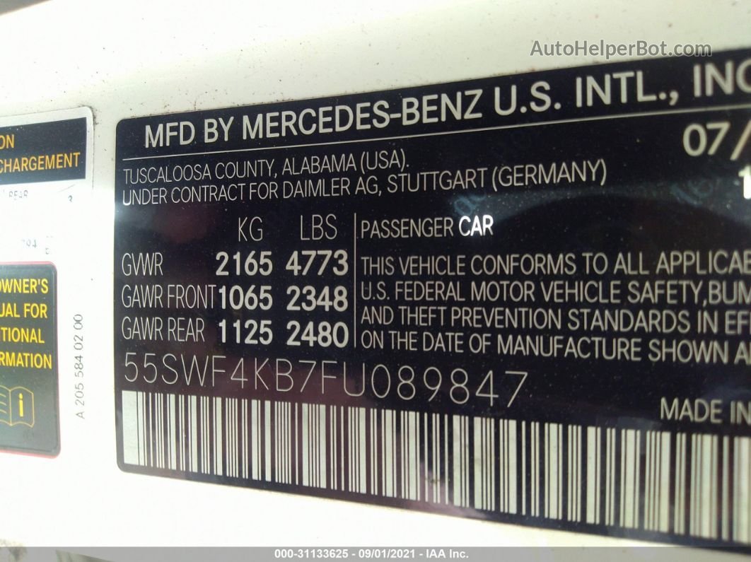 2015 Mercedes-benz C-class C 300 Белый vin: 55SWF4KB7FU089847