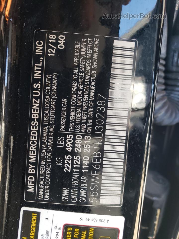 2019 Mercedes-benz C 43 Amg Черный vin: 55SWF6EB1KU302387