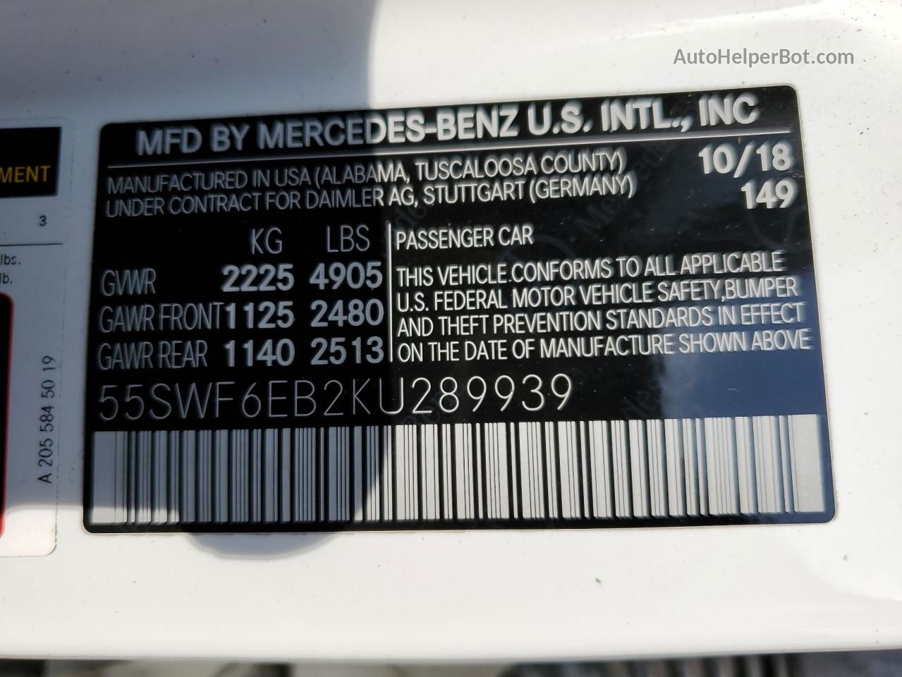 2019 Mercedes-benz C 43 Amg Белый vin: 55SWF6EB2KU289939
