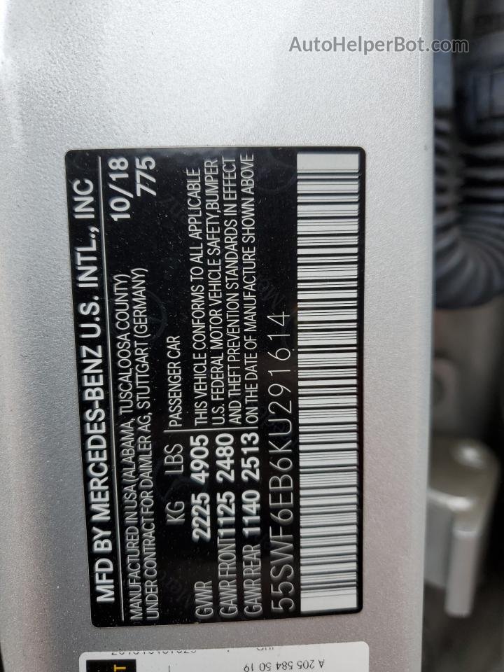 2019 Mercedes-benz C 43 Amg Silver vin: 55SWF6EB6KU291614
