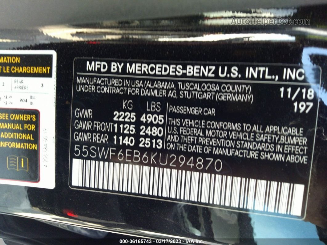 2019 Mercedes-benz C-class Amg C 43 Черный vin: 55SWF6EB6KU294870