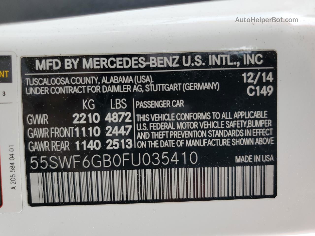 2015 Mercedes-benz C 400 4matic White vin: 55SWF6GB0FU035410