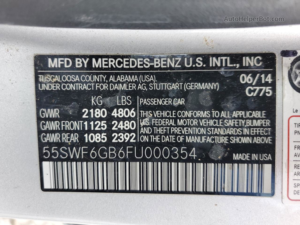 2015 Mercedes-benz C 400 4matic Серебряный vin: 55SWF6GB6FU000354