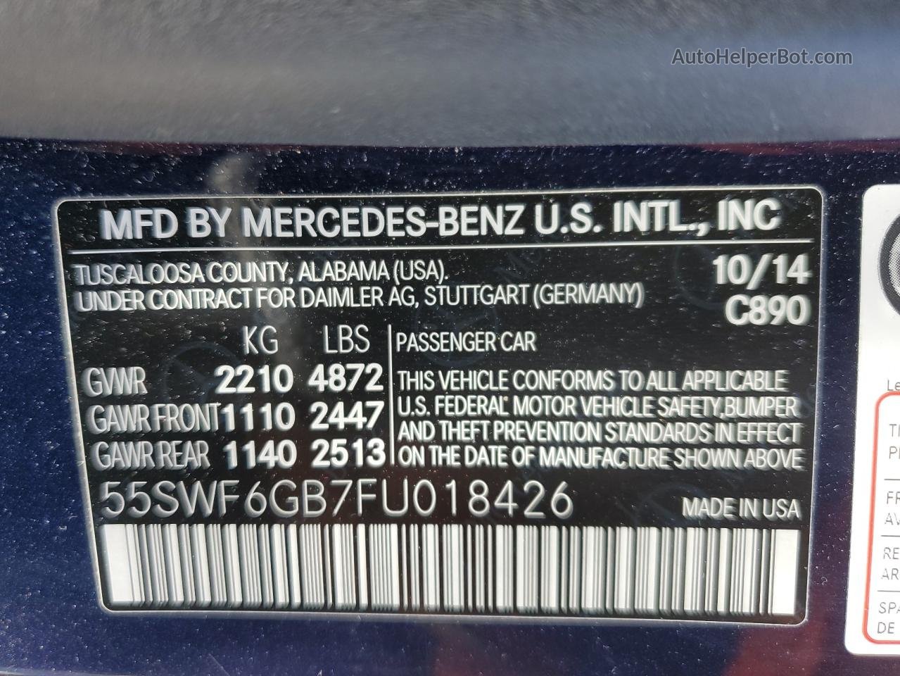 2015 Mercedes-benz C 400 4matic Blue vin: 55SWF6GB7FU018426