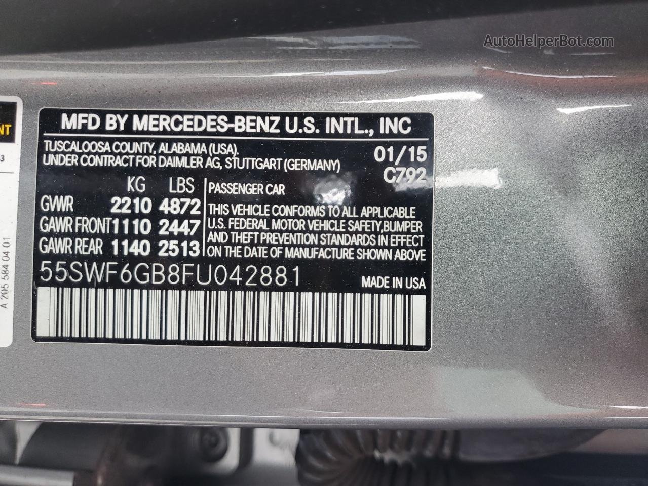 2015 Mercedes-benz C 400 4matic Серебряный vin: 55SWF6GB8FU042881