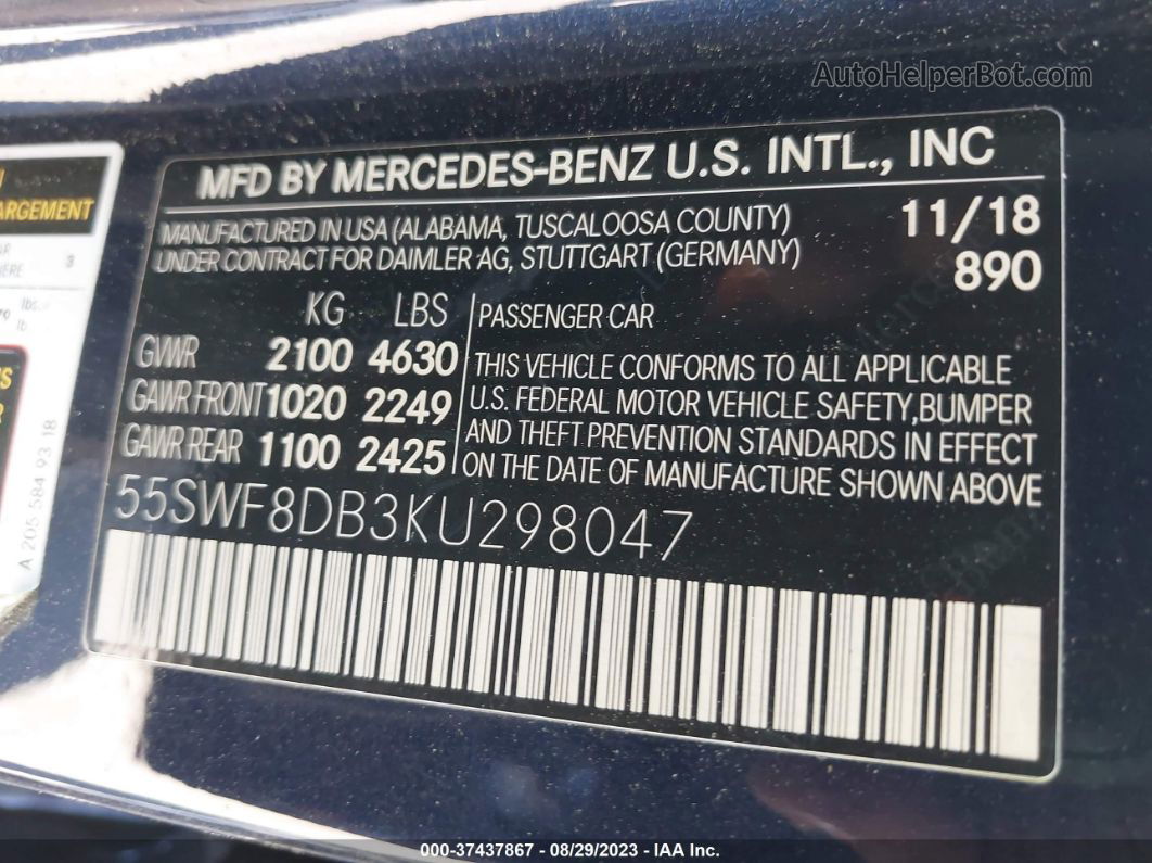 2019 Mercedes-benz C 300 Blue vin: 55SWF8DB3KU298047