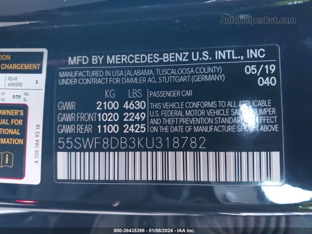2019 Mercedes-benz C 300   Черный vin: 55SWF8DB3KU318782