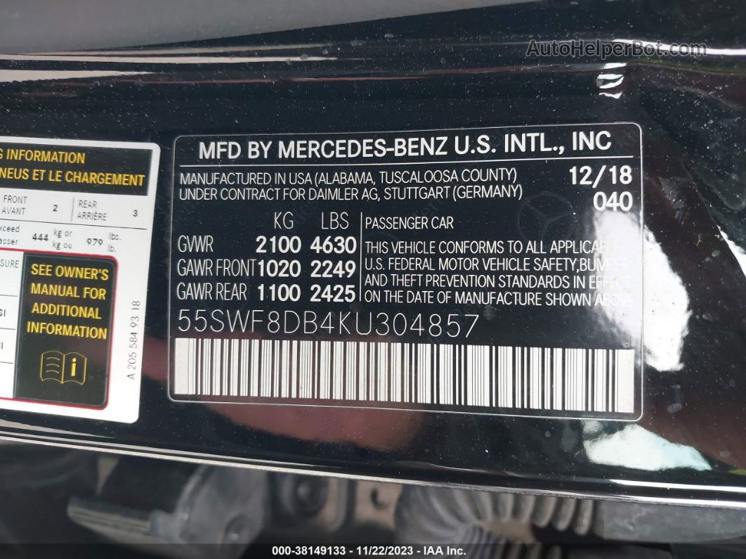 2019 Mercedes-benz C 300 Черный vin: 55SWF8DB4KU304857