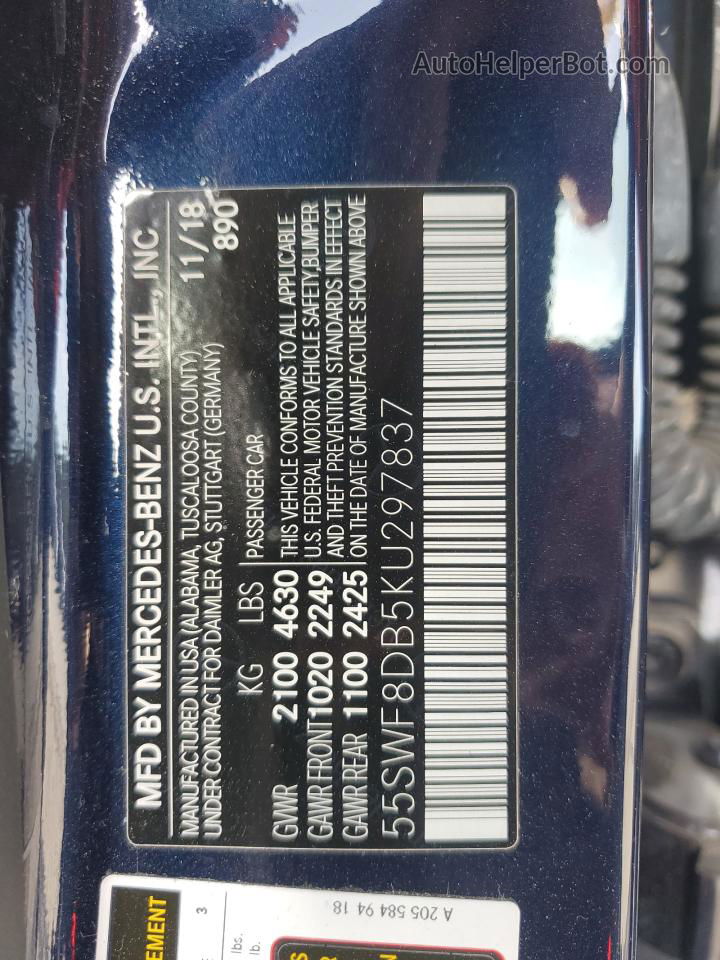 2019 Mercedes-benz C 300 Синий vin: 55SWF8DB5KU297837