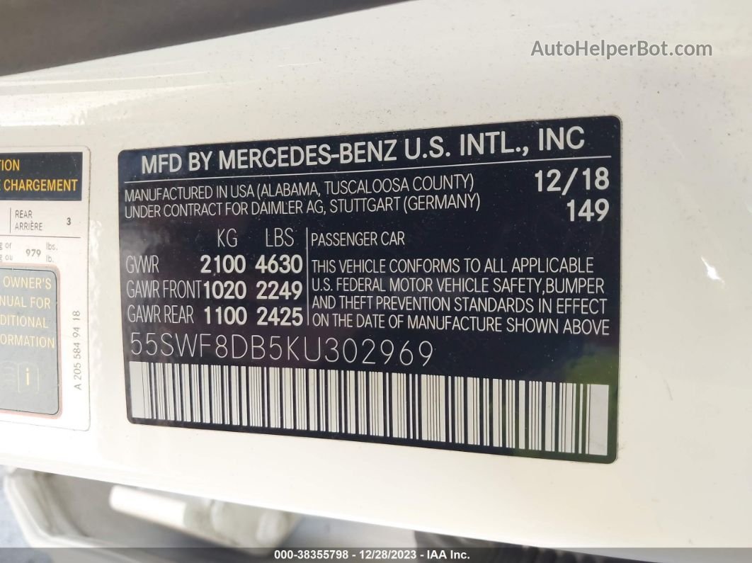 2019 Mercedes-benz C 300   Белый vin: 55SWF8DB5KU302969