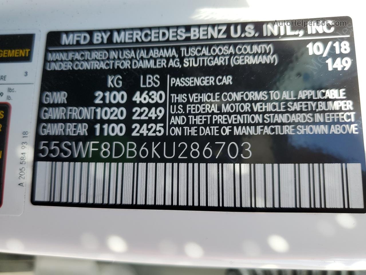 2019 Mercedes-benz C 300 White vin: 55SWF8DB6KU286703