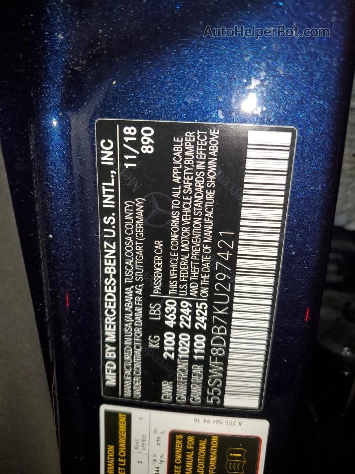 2019 Mercedes-benz C 300 Blue vin: 55SWF8DB7KU297421
