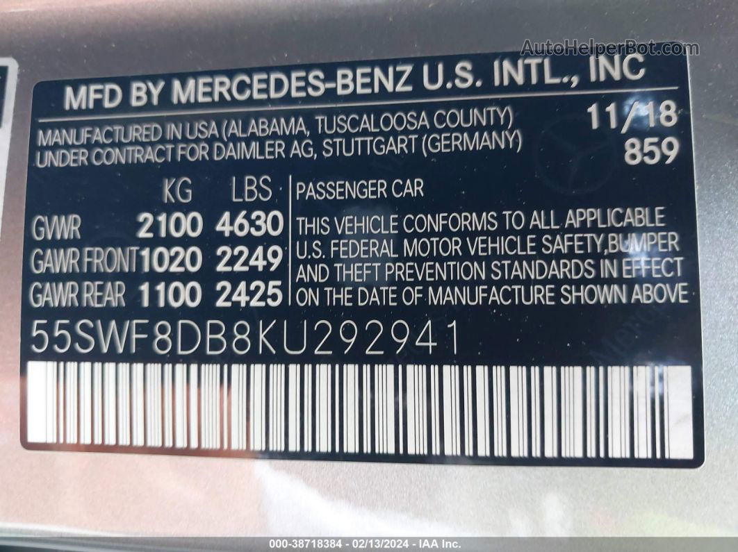 2019 Mercedes-benz C 300   Silver vin: 55SWF8DB8KU292941