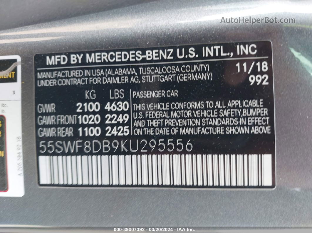 2019 Mercedes-benz C 300   Gray vin: 55SWF8DB9KU295556