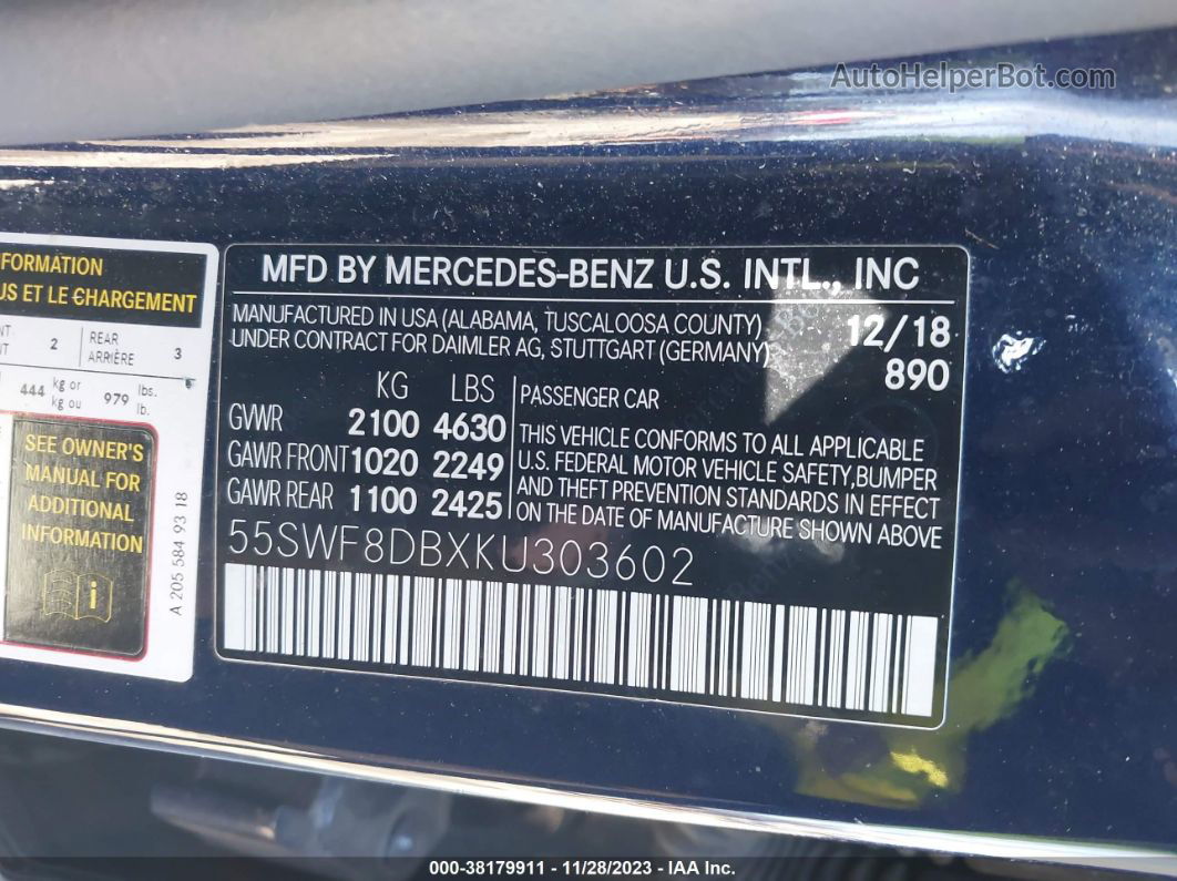 2019 Mercedes-benz C 300 Dark Blue vin: 55SWF8DBXKU303602