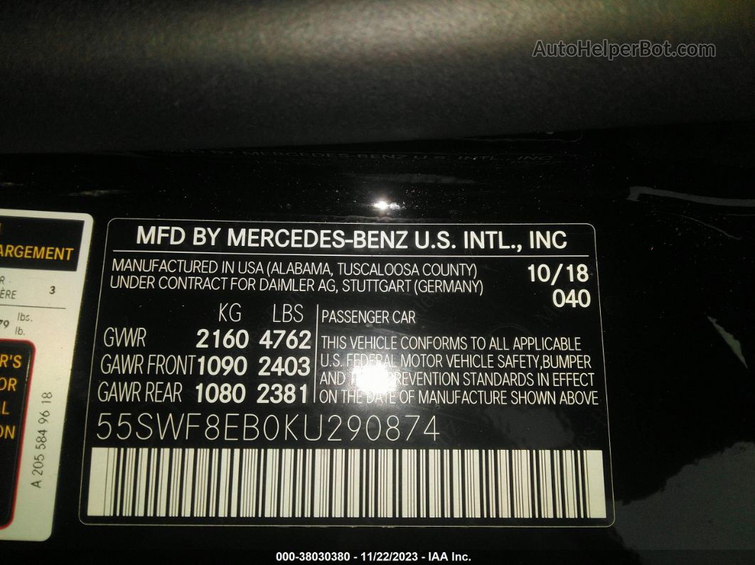2019 Mercedes-benz C 300 4matic Черный vin: 55SWF8EB0KU290874