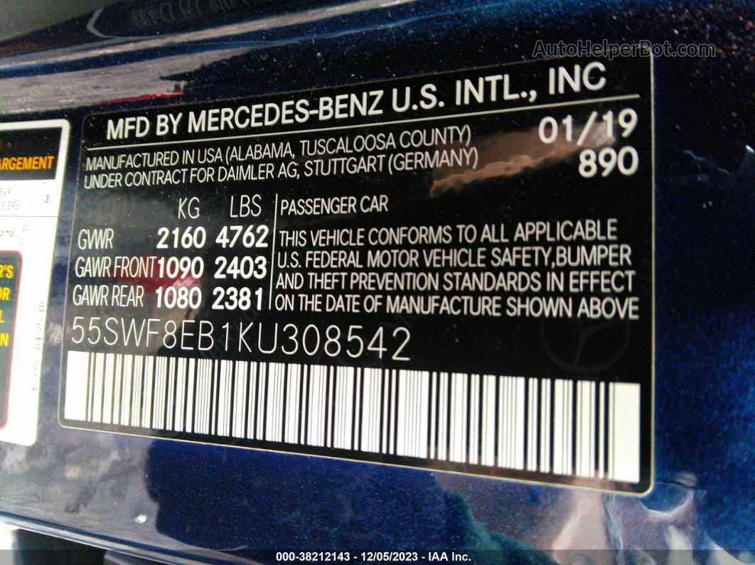 2019 Mercedes-benz C 300 4matic Dark Blue vin: 55SWF8EB1KU308542