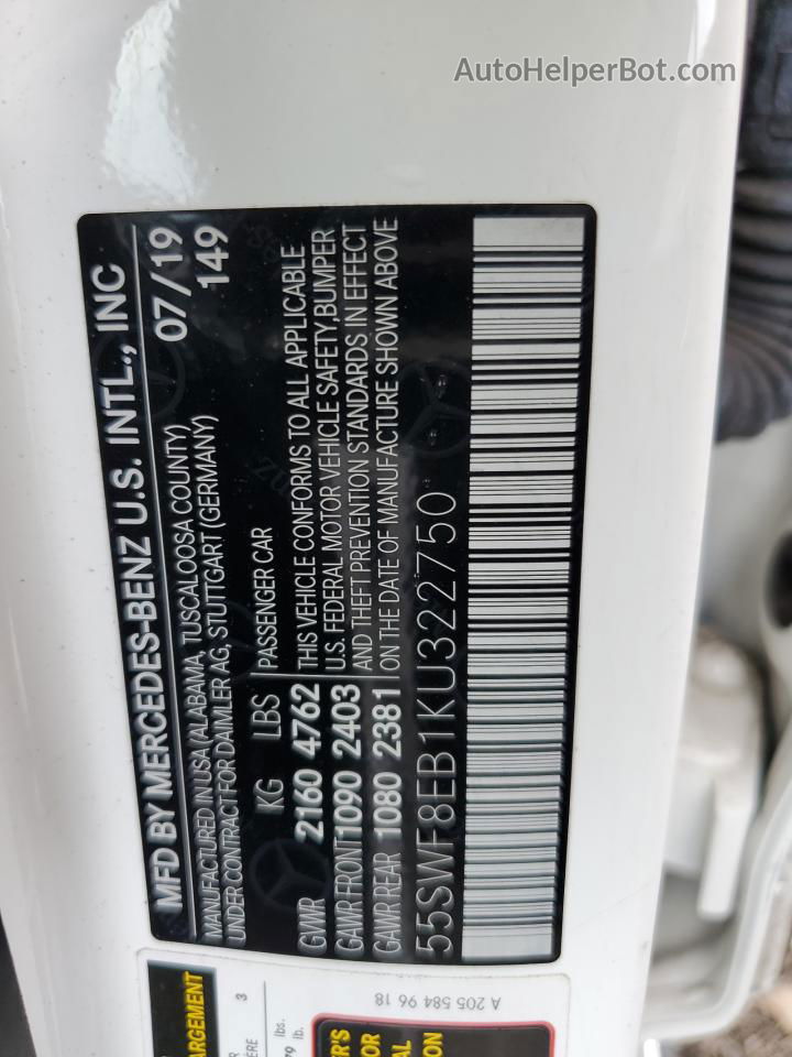 2019 Mercedes-benz C 300 4matic White vin: 55SWF8EB1KU322750