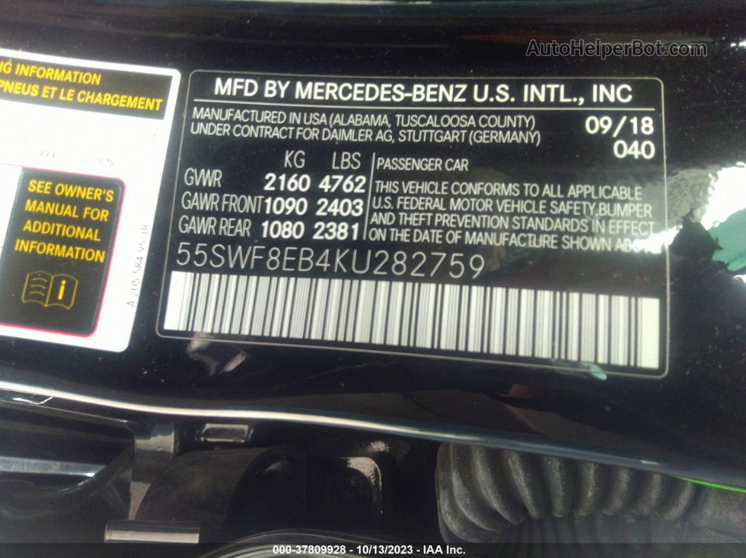 2019 Mercedes-benz C 300 4matic Черный vin: 55SWF8EB4KU282759