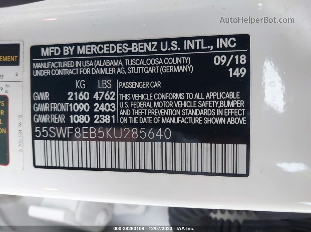 2019 Mercedes-benz C 300 4matic Белый vin: 55SWF8EB5KU285640