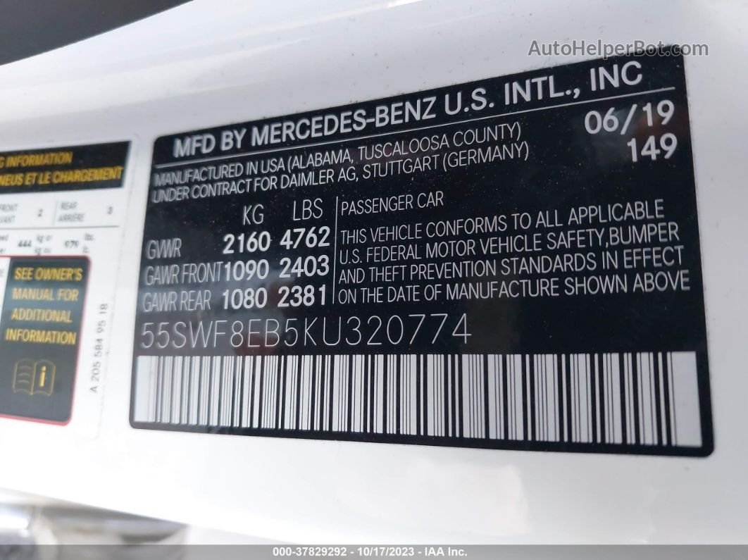 2019 Mercedes-benz C 300 4matic Белый vin: 55SWF8EB5KU320774