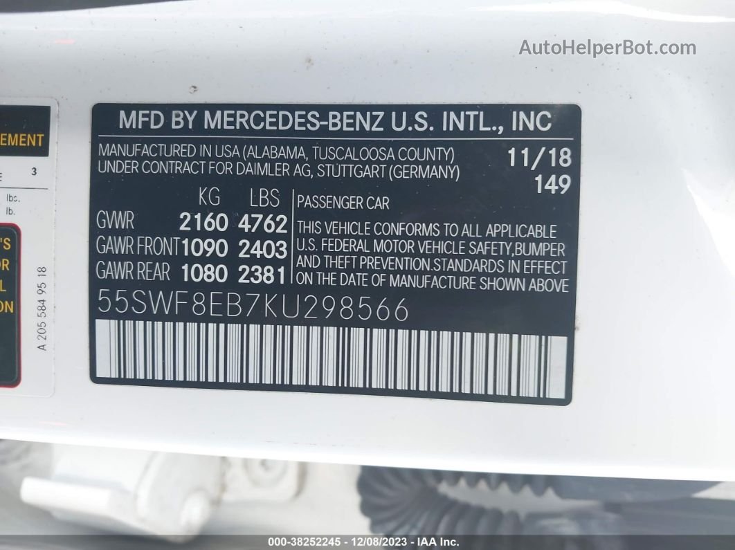 2019 Mercedes-benz C 300 4matic Белый vin: 55SWF8EB7KU298566