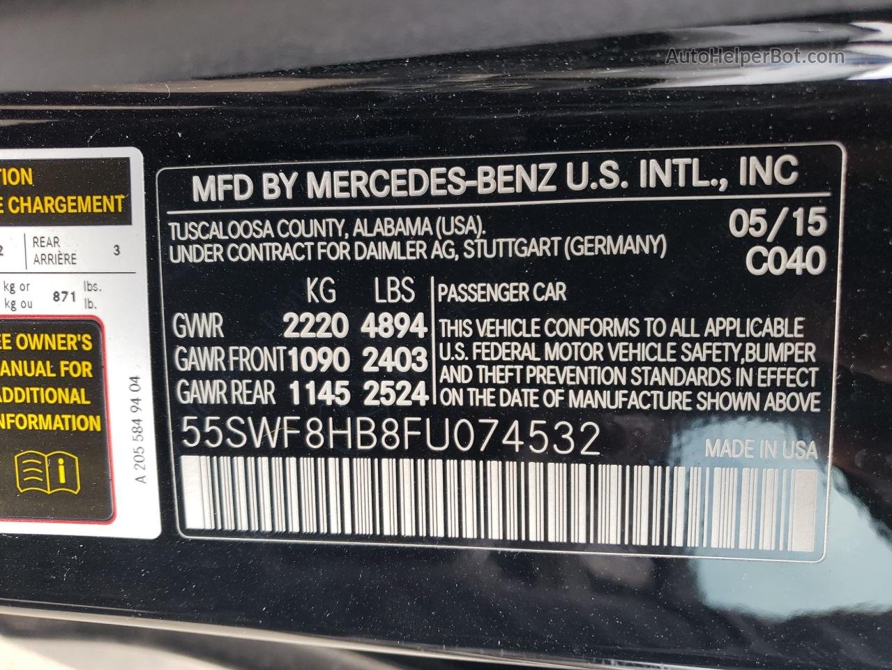 2015 Mercedes-benz C 63 Amg-s Black vin: 55SWF8HB8FU074532