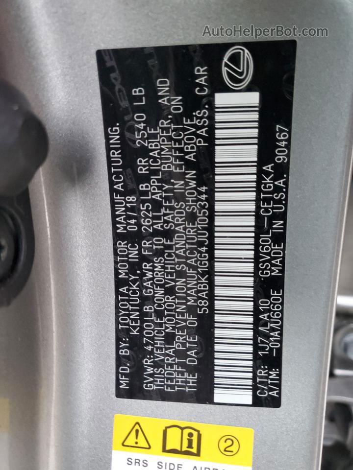 2018 Lexus Es 350 Gray vin: 58ABK1GG4JU105344
