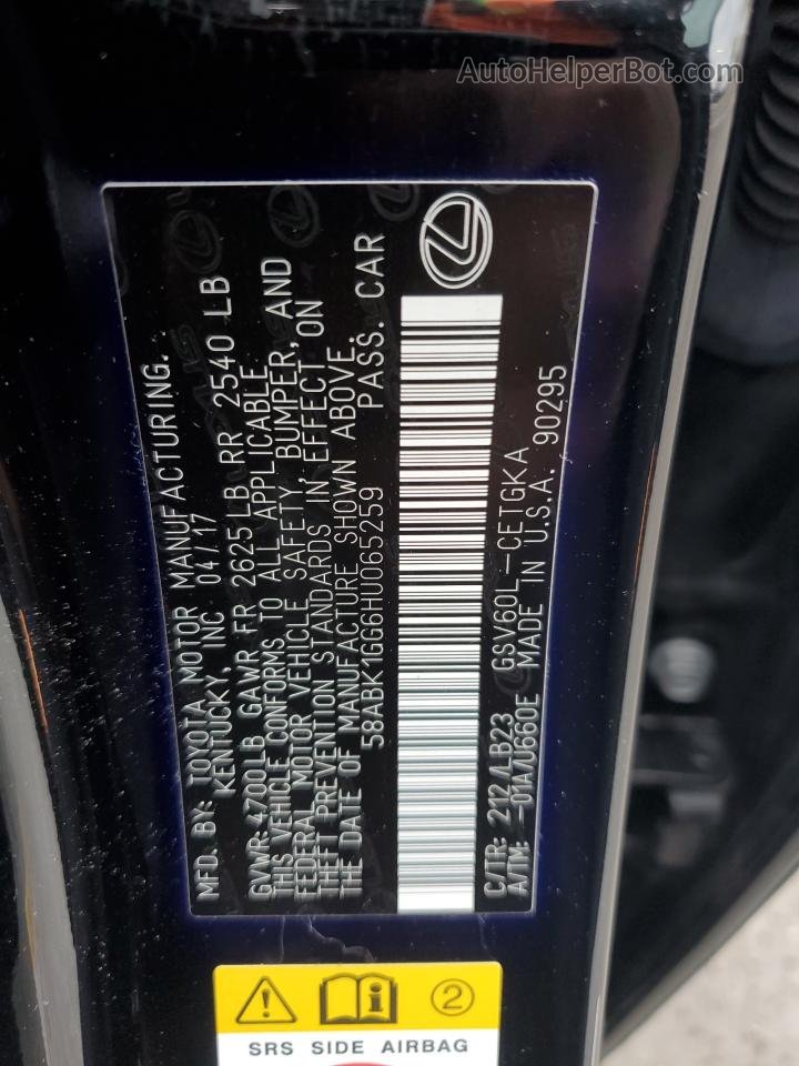 2017 Lexus Es 350 Черный vin: 58ABK1GG6HU065259