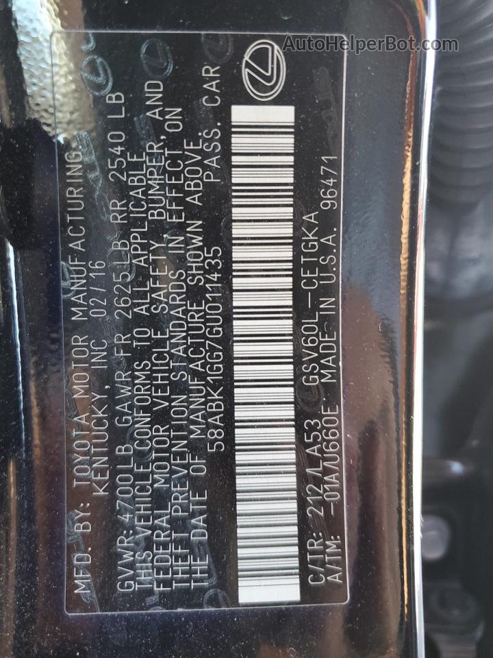 2016 Lexus Es 350 Black vin: 58ABK1GG7GU011435