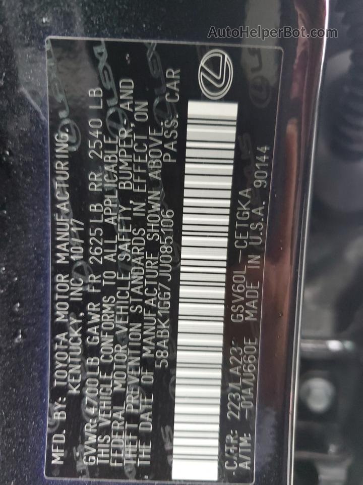 2018 Lexus Es 350 Черный vin: 58ABK1GG7JU085106