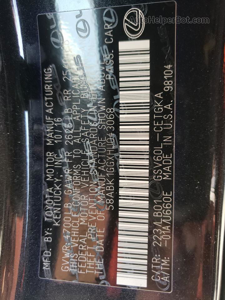 2017 Lexus Es 350 Black vin: 58ABK1GGXHU043068