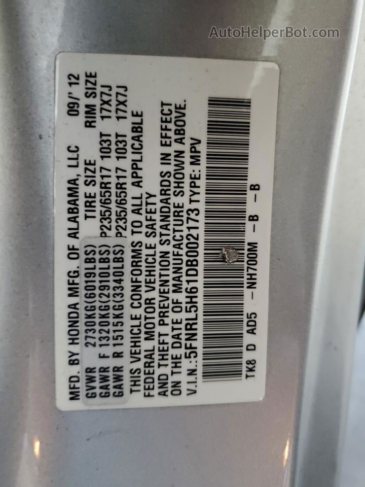 2013 Honda Odyssey Exl Silver vin: 5FNRL5H61DB002173