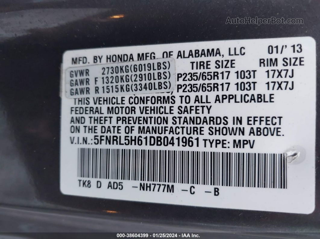 2013 Honda Odyssey Ex-l Brown vin: 5FNRL5H61DB041961