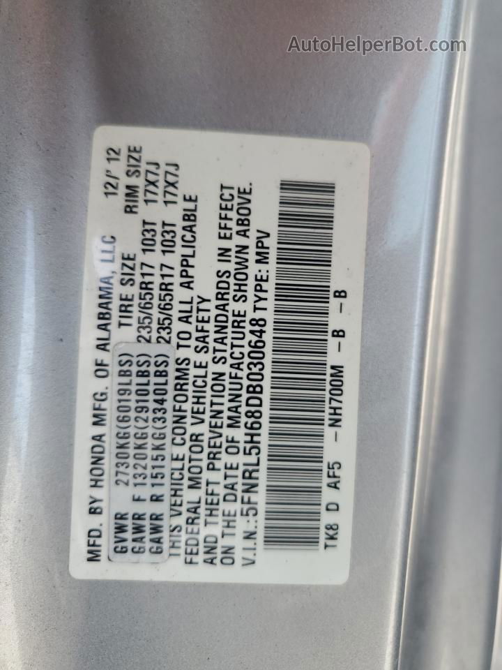 2013 Honda Odyssey Exl Silver vin: 5FNRL5H68DB030648