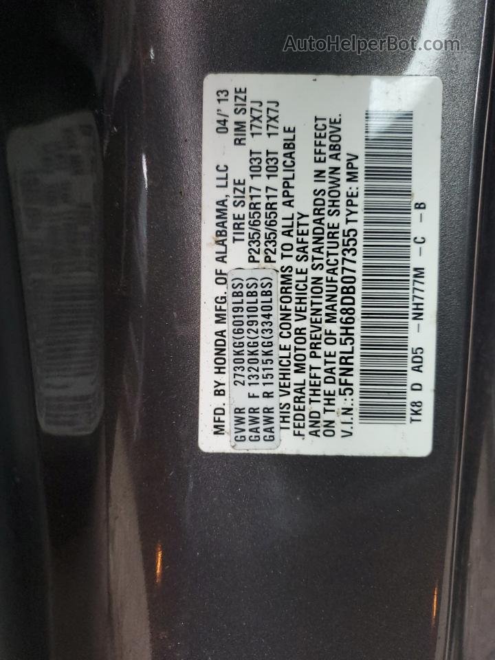2013 Honda Odyssey Exl Gray vin: 5FNRL5H68DB077355