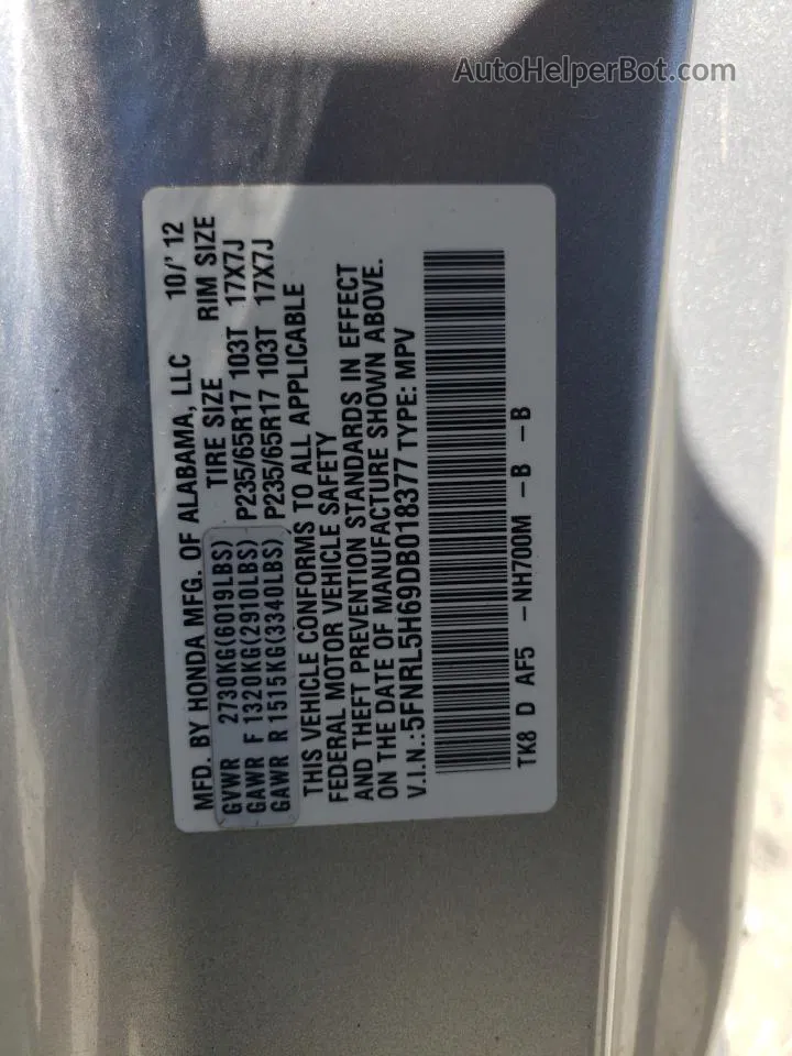 2013 Honda Odyssey Exl Silver vin: 5FNRL5H69DB018377