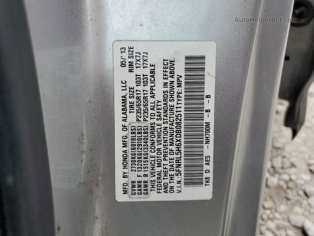 2013 Honda Odyssey Exl Silver vin: 5FNRL5H6XDB082511