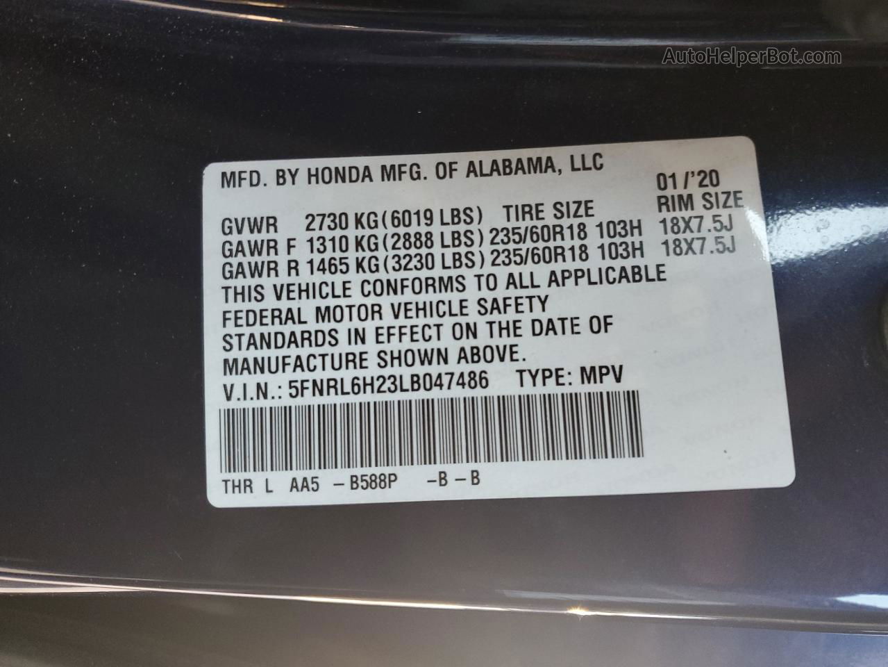 2020 Honda Odyssey Lx Blue vin: 5FNRL6H23LB047486