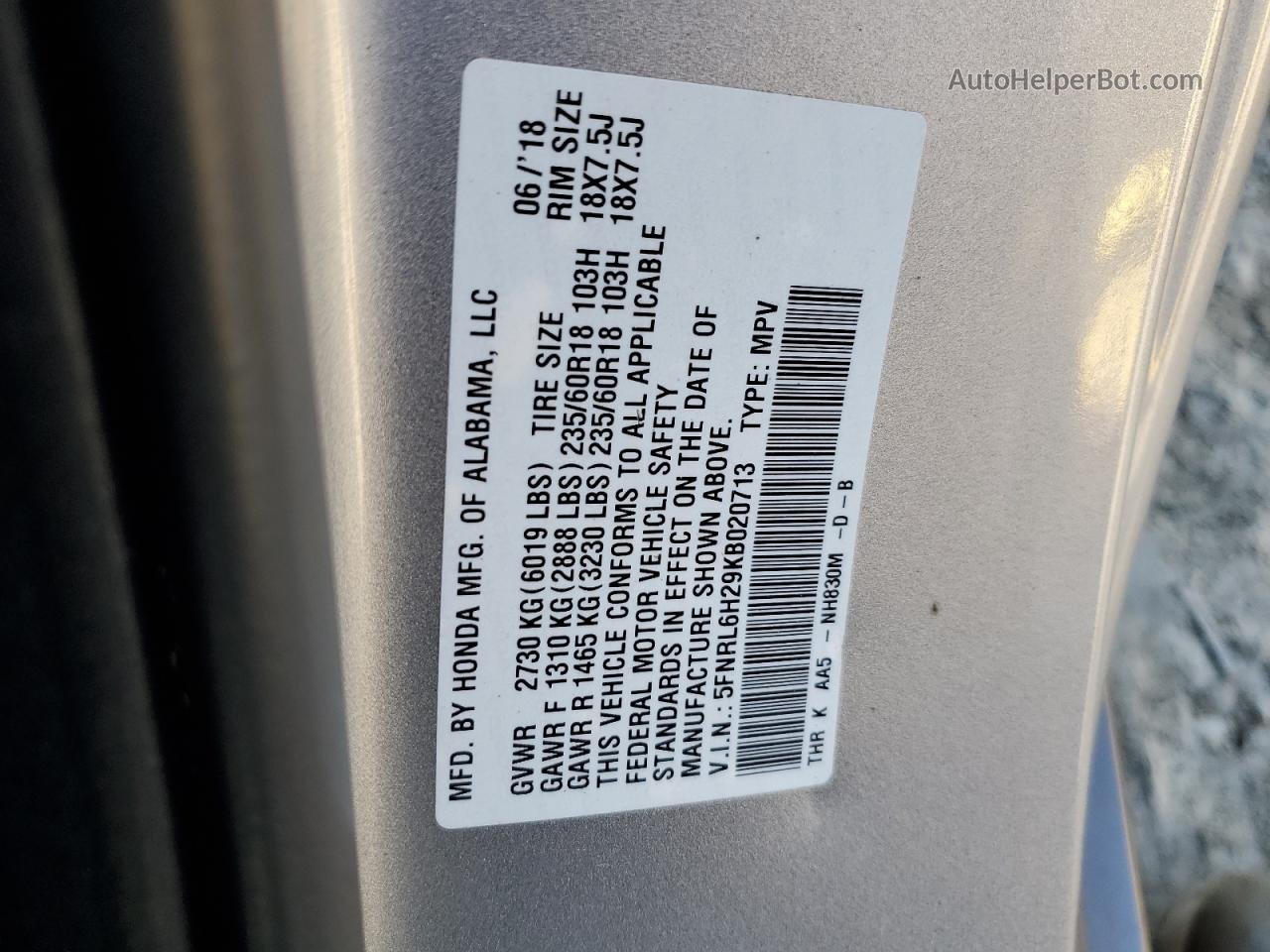 2019 Honda Odyssey Lx Silver vin: 5FNRL6H29KB020713
