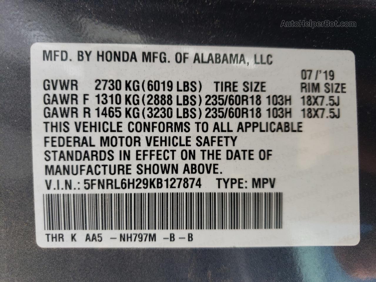 2019 Honda Odyssey Lx Gray vin: 5FNRL6H29KB127874