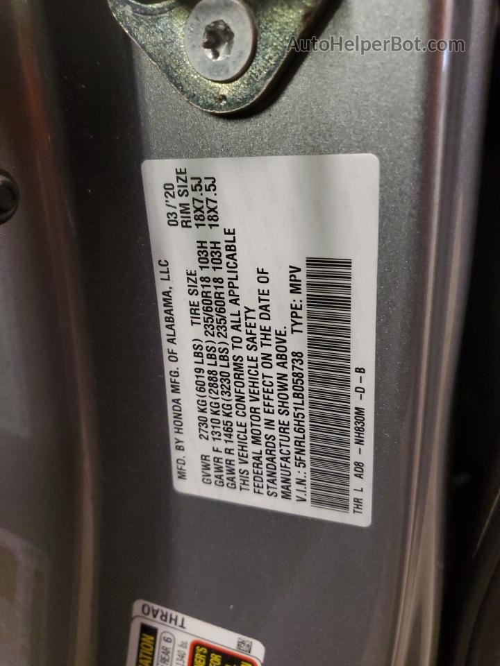 2020 Honda Odyssey Ex Серый vin: 5FNRL6H51LB058738