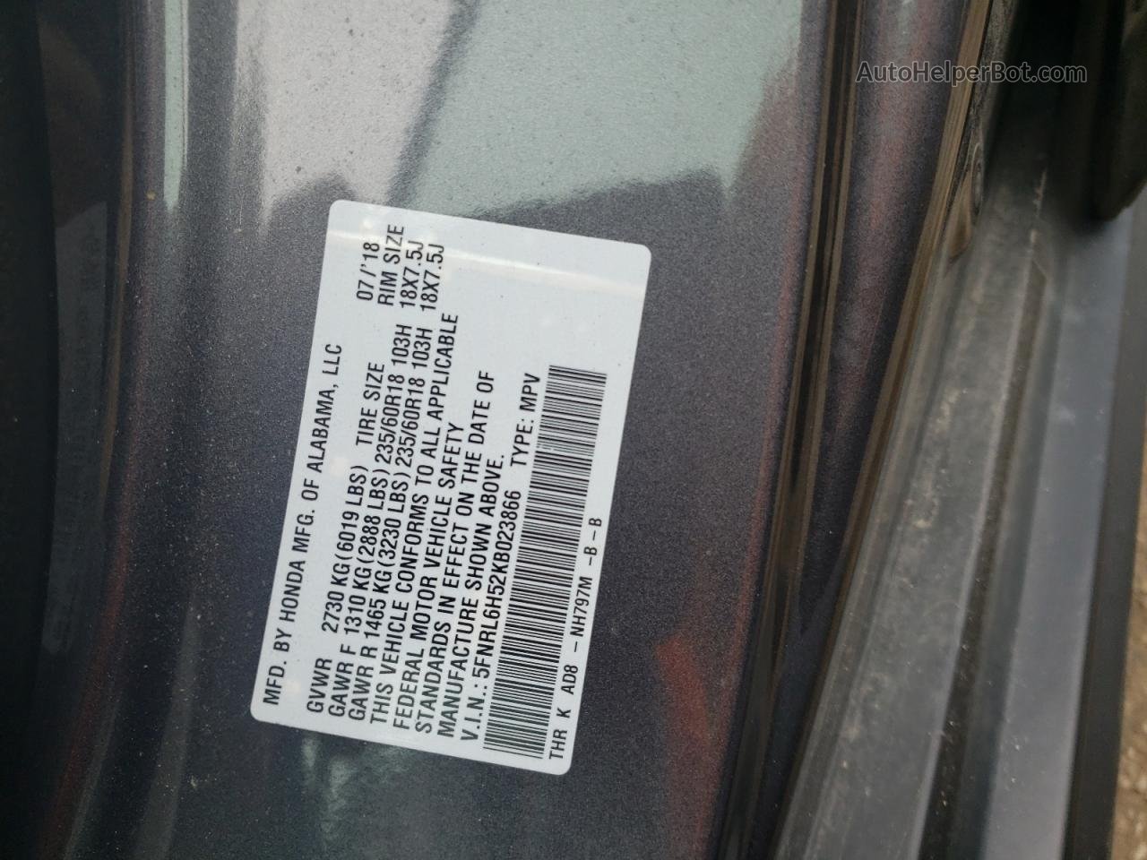 2019 Honda Odyssey Ex Серый vin: 5FNRL6H52KB023866