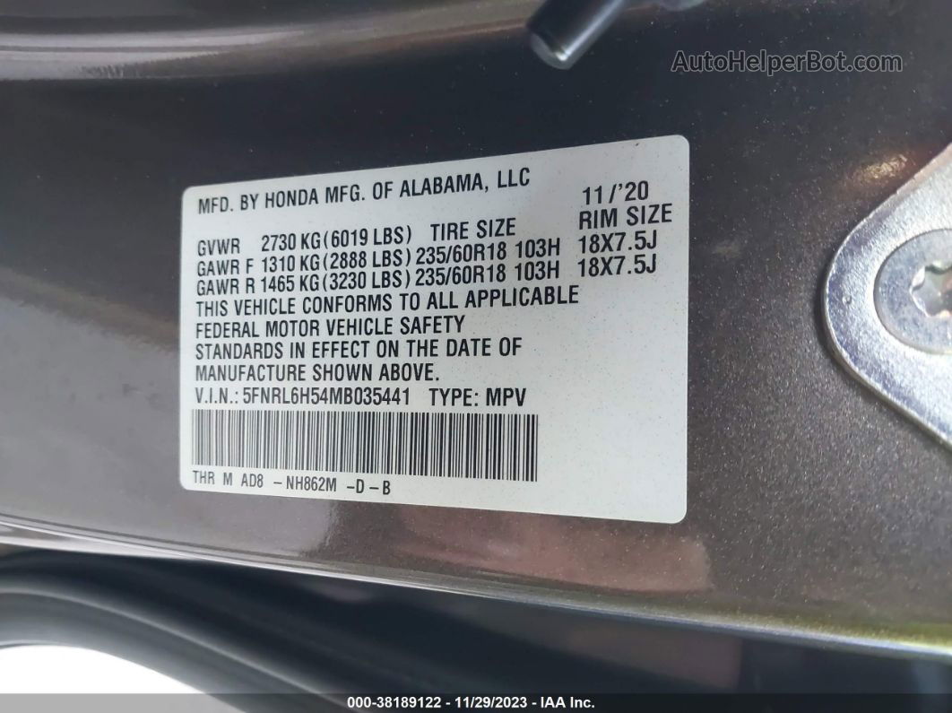 2021 Honda Odyssey Ex Gray vin: 5FNRL6H54MB035441