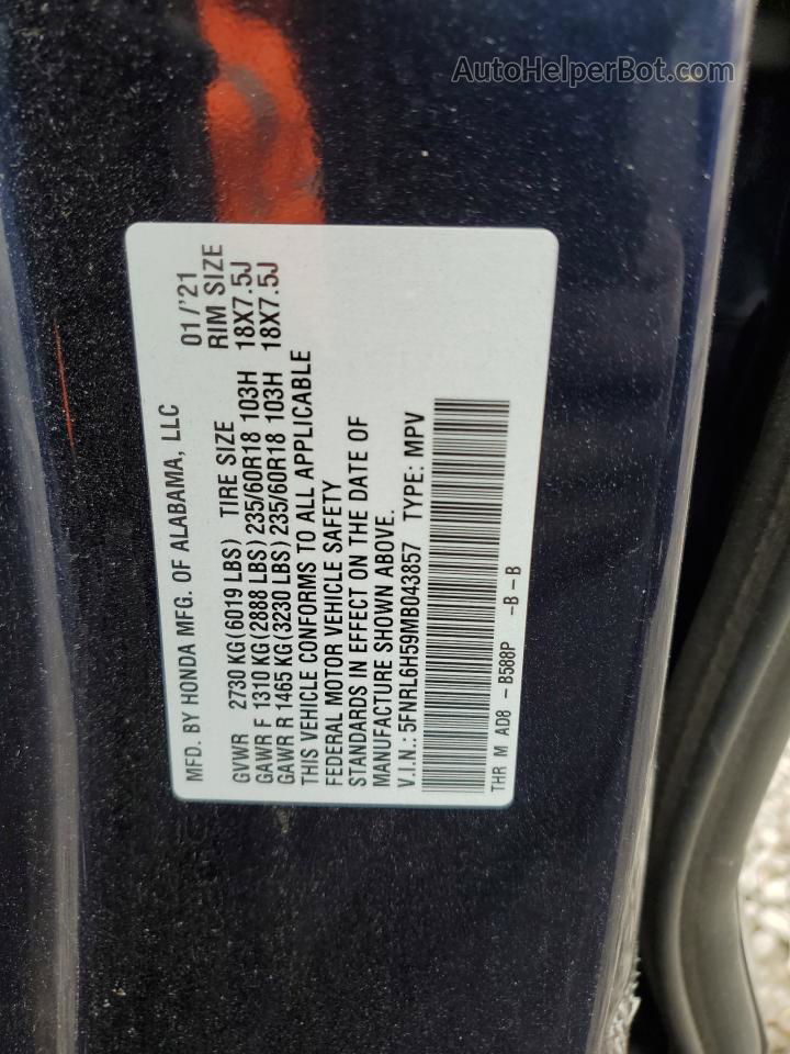 2021 Honda Odyssey Ex Blue vin: 5FNRL6H59MB043857