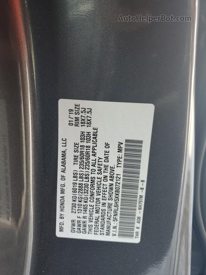 2019 Honda Odyssey Ex Gray vin: 5FNRL6H5XKB072121